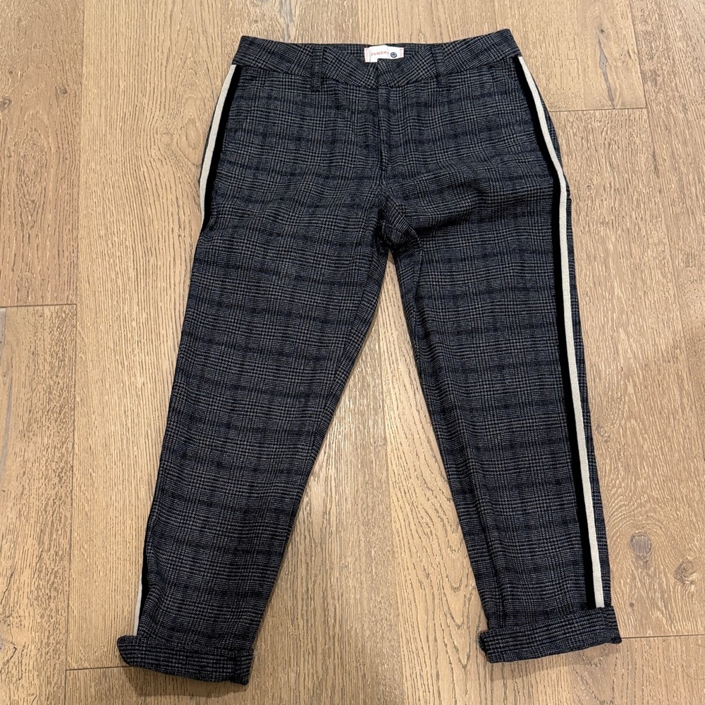 Sundry Checkered Pants with Black and white side stripes